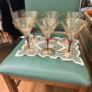 Pier 1 imports gold trim ruby red stem martini glass set of 6